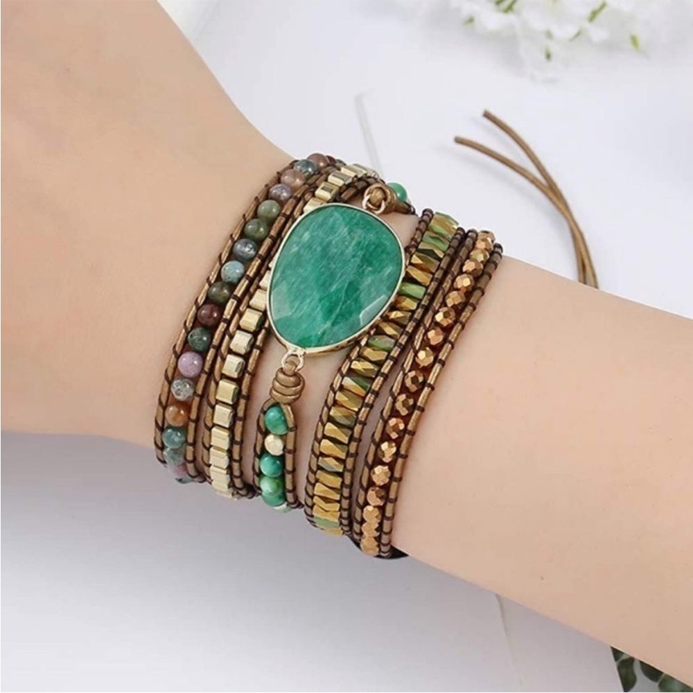 Handmade Aventurine Stone Wrap Bracelet.